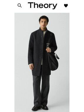 Theory Belvin Wool Cashmere Coat Mens L Gray Manteco Italy Hidden Button Luxury